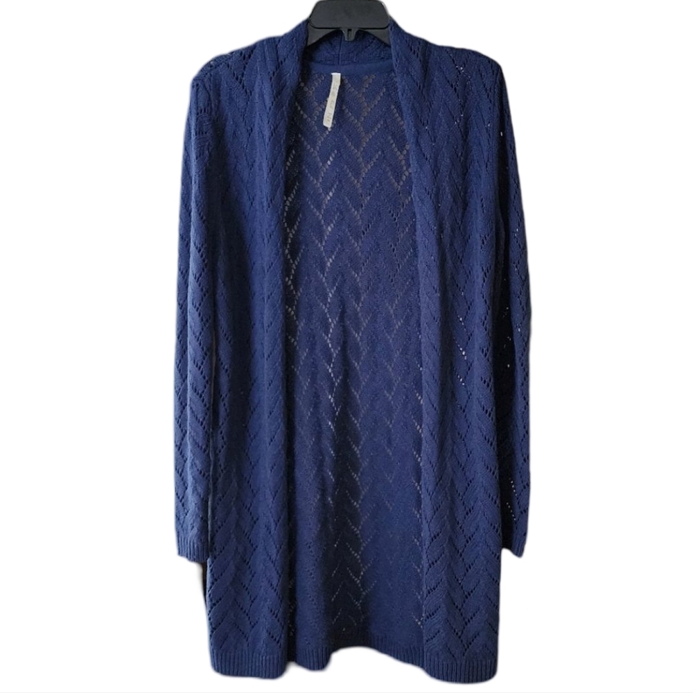 Leo‎ & Nicole Navy Blue Knit Chevron Cardigan Women's Medium